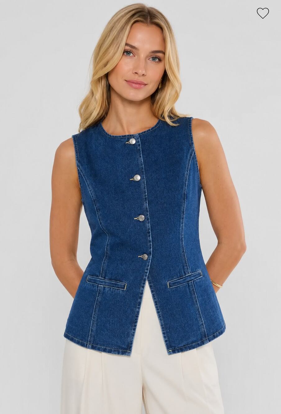 Avara Medium Wash Button Up Denim Vest Womens Size Small New Sleeveless Shirt